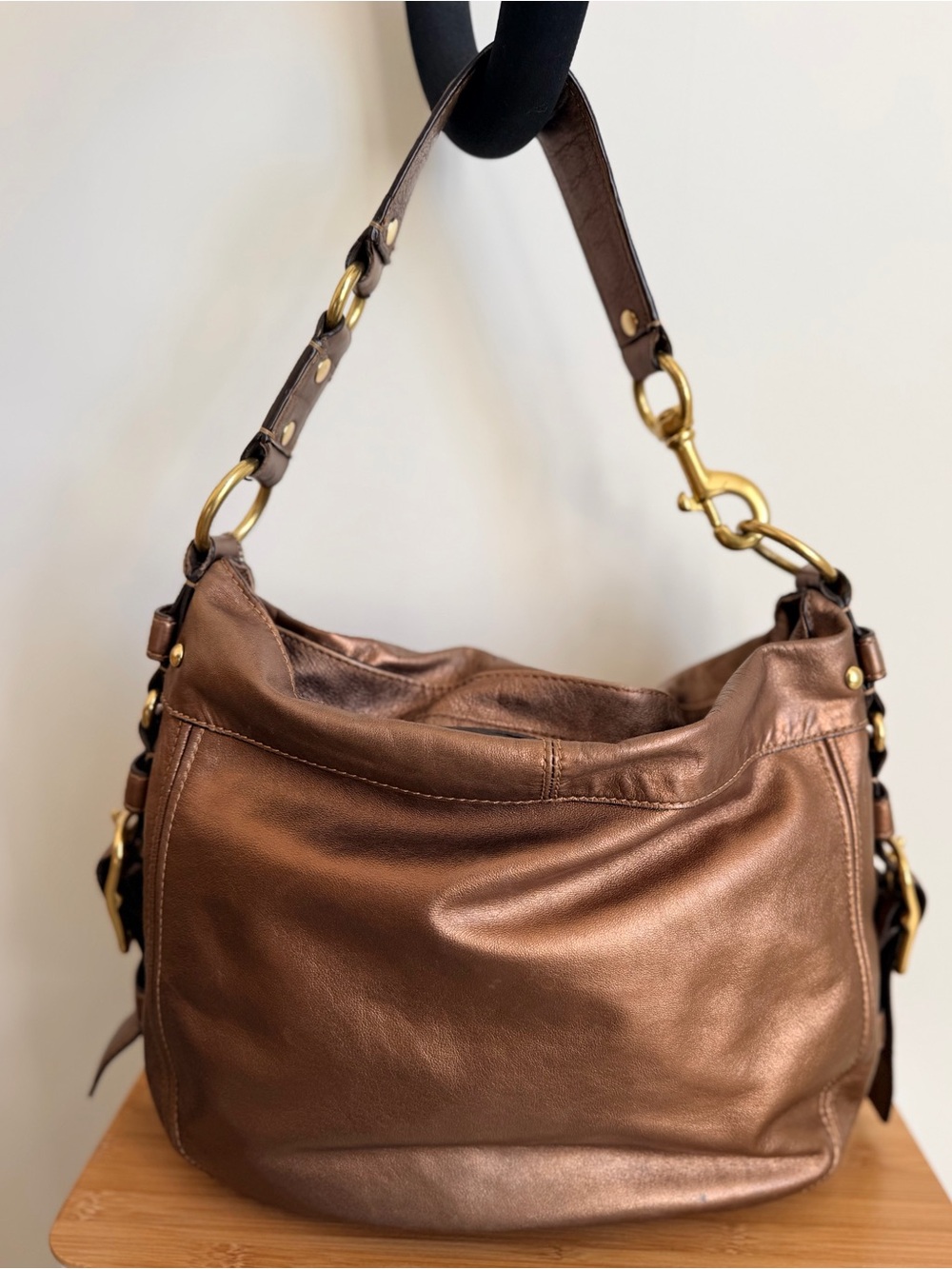 Coach Metallic Bronze Leather Shoulder Hobo with Gold Hardware - Picture 2 of 12